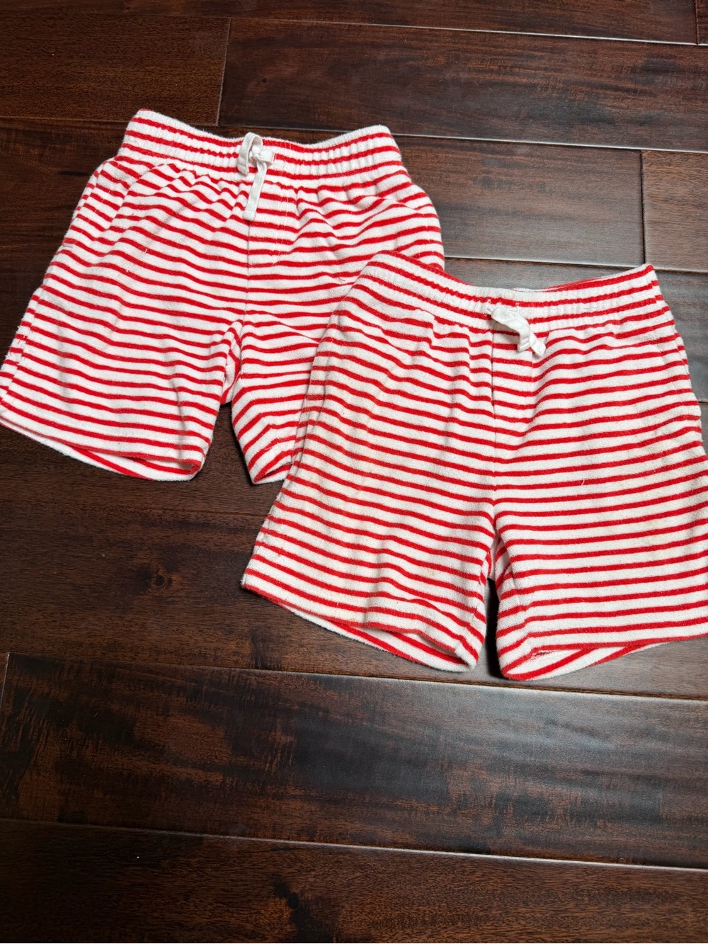 2 Janie and Jack Red and White Striped boys Terry cloth Shorts size 7